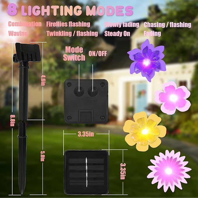 JASHIKA Solar Lights Outdoor Flower String Lights Waterproof Fairy Spring - Image 2