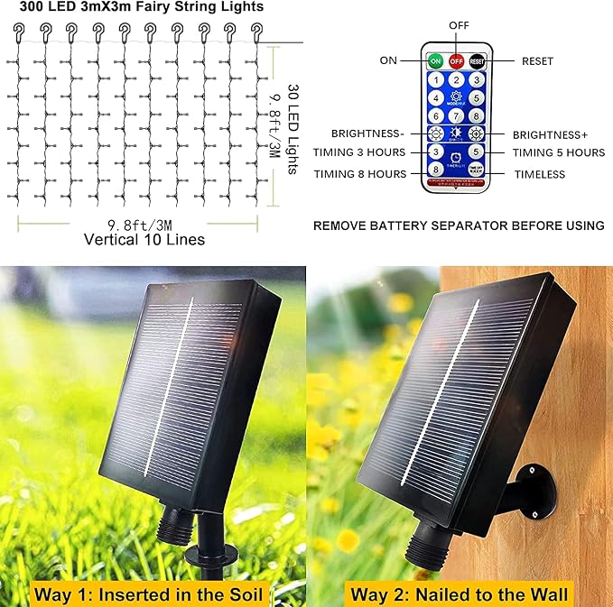 2 Pack Solar Curtain Lights Outdoor Garden Fairy String Lights 300 LED 8 Modes - Image 3
