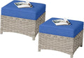 HOOOWOOO 2 Piece Patio Ottoman Set, Outdoor Wicker Ottomans, All Weather by DesignforBetterLife