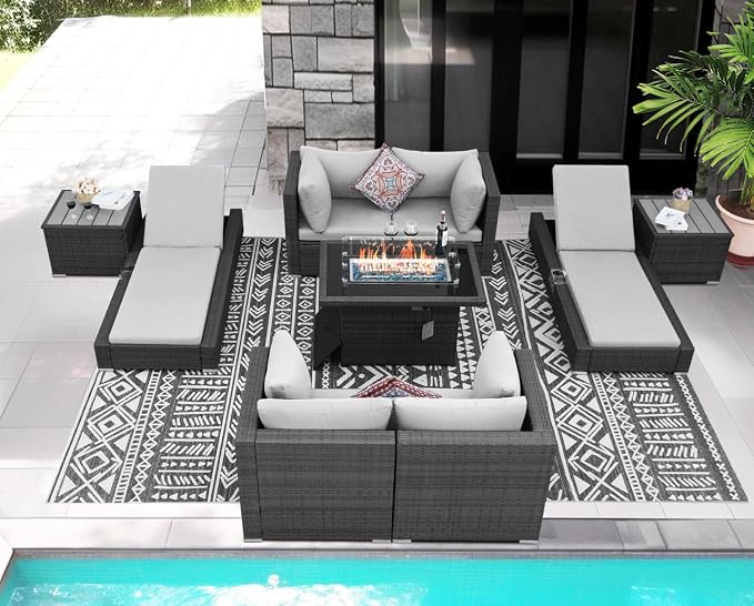 NICESOUL 9 Piece Patio Furniture Set wtih Firepit, Extra-Large Outdoor Sectional - Image 3