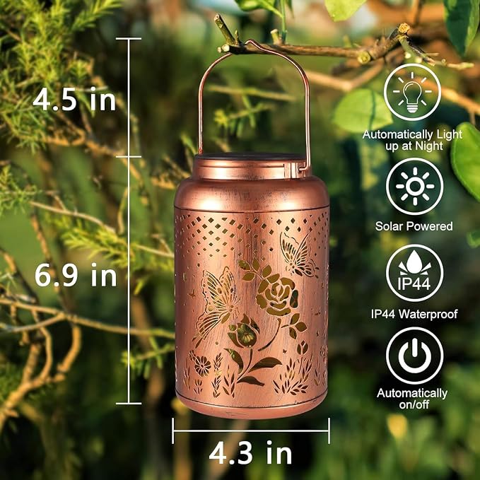 2 Pack Solar Lanterns Outdoor Waterproof, Butterfly Rose Garden Decor Birthday - Image 6
