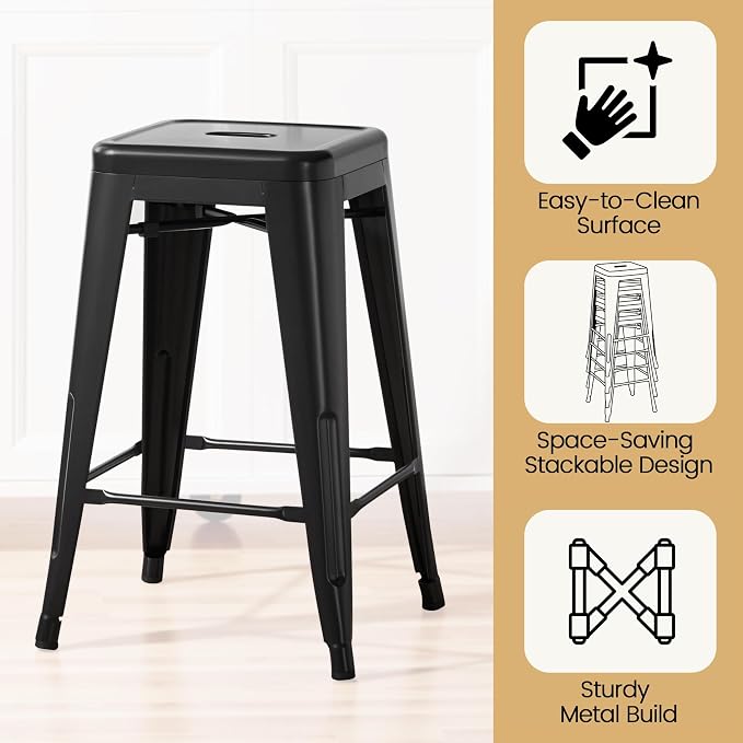 Yaheetech 24 Inch Counter Height Barstools Set of 4 Metal Bar Stools Industrial - Image 4
