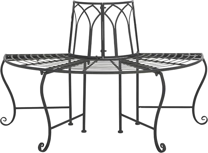 SAFAVIEH Outdoor Collection Abia Victorian Antique Black Semicircle Tree Bench by SAFAVIEH