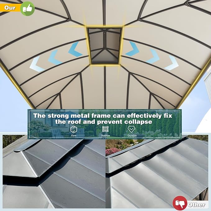 YOLENY 12'x14' Hardtop Gazebo, Permanent Outdoor Aluminum Patio Gazebo - Image 4