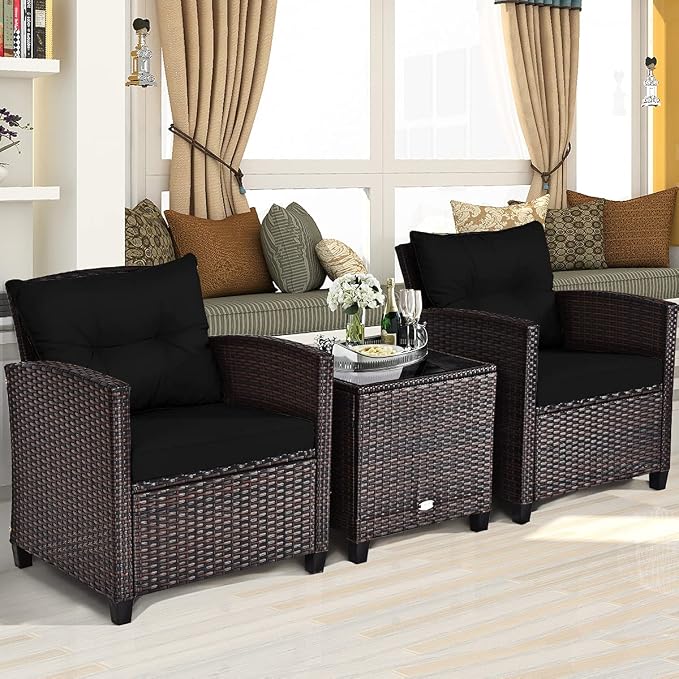 Tangkula 3 Pieces Patio Furniture Set, PE Rattan Wicker 3 Pcs Outdoor Sofa Set - Image 3