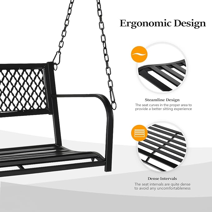 VINGLI Upgraded Metal Patio Porch Swing, 660 LBS Weight Capacity Steel Porch - Image 2