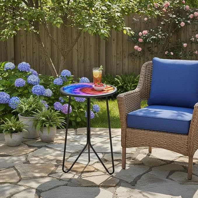LIFFY Patio Side Tables, Small Round Decorative Metal End Table & Plant Tables - Image 6