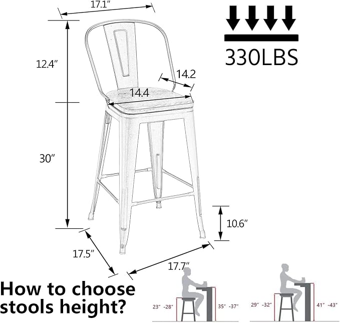Alunaune 30" Swivel Metal Bar Stools Set of 4 High Back Counter Height - Image 2