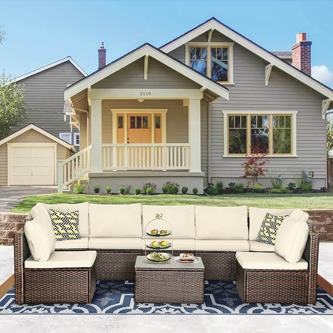 PayLessHere 8 Piece Patio Furniture Set Outdoor Furniture Sectional Sofa Set - Image 4