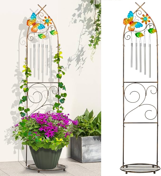 Plant Stands with Garden Trellis, 48” Metal Standing Wind Chimes Plant Pot by LEWIS%26WAYNE