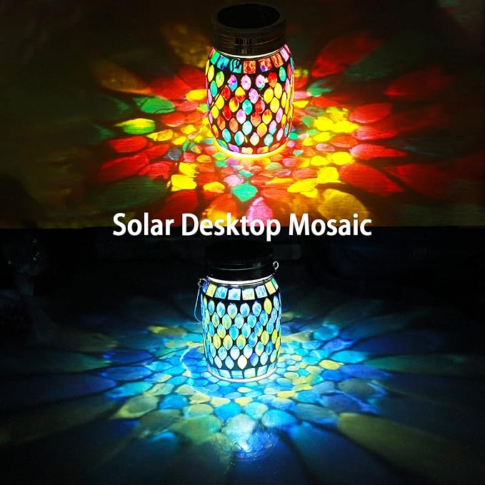 2 Pack Solar Outdoor Mosaic Lantern, Solar Lights Outdoor Hanging Lanterns - Image 2
