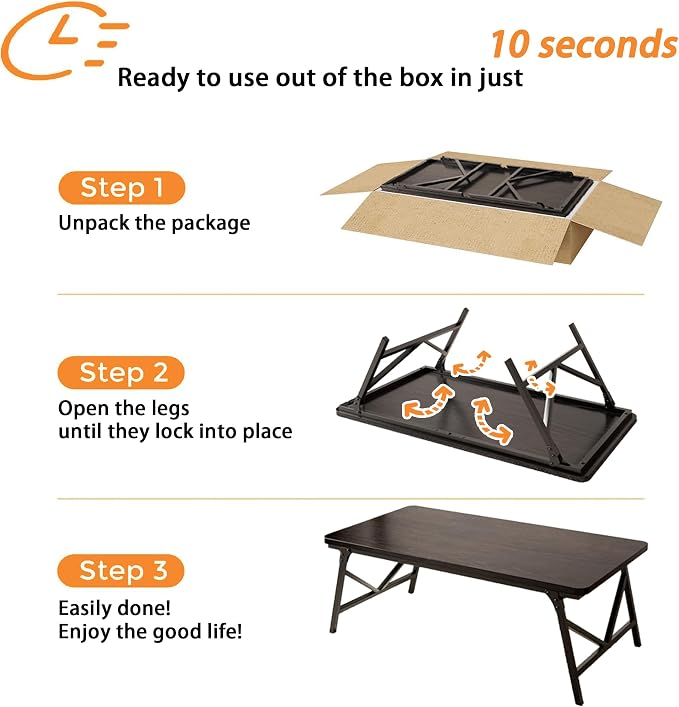 Folding Coffee Table, No Assembly Low Coffee Table, Floor Table Desk - Image 3