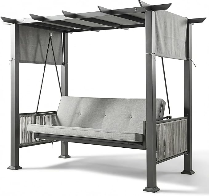 Pamapic 2-in-1 Convertible Porch Swing Bed, 3-Seat Elegant Patio Swing by Pamapic