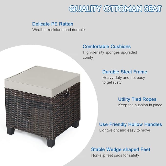 Tangkula 2 Pieces Outdoor Patio Ottoman, All Weather Rattan Wicker Ottoman Seat - Image 7
