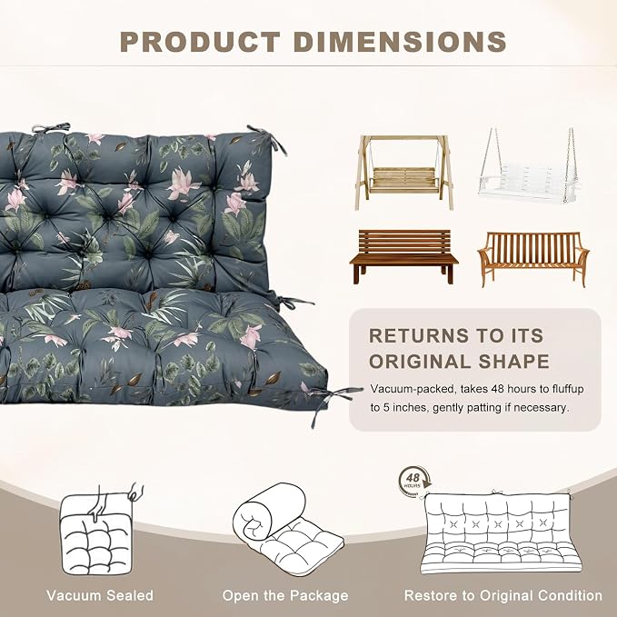 Porch Swing Cushion with Backrest, Waterproof Bench Cushion - Image 6