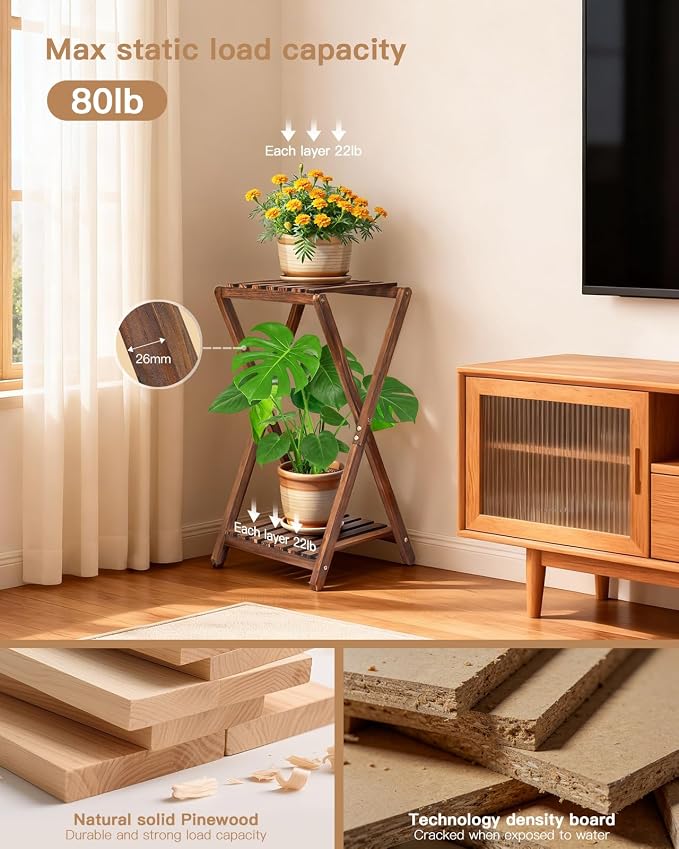 Tall Plant Stand Indoor, Wooden 2 Tier Plant Shelf - Image 5