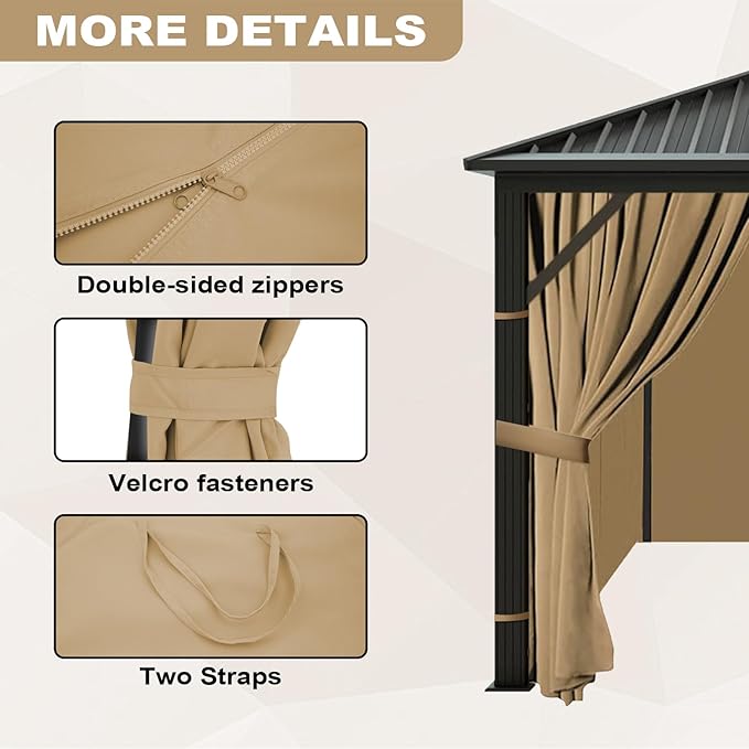 slashome 12'x14' Gazebo Curtains Outdoor Waterproof, Khaki Universal - Image 4