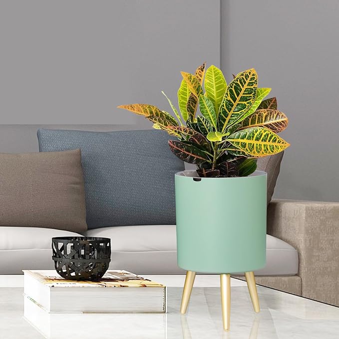 7.8 Inch Planter Pot with Metal Craft Legs, Self Watering Planter Pots with - Image 7