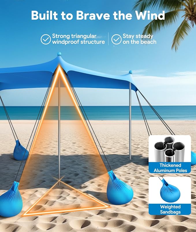 Beach Tent Sun Shelter, 10 x 10 FT Beach Canopy Tent Sun Shade, UPF50+ Tents - Image 3