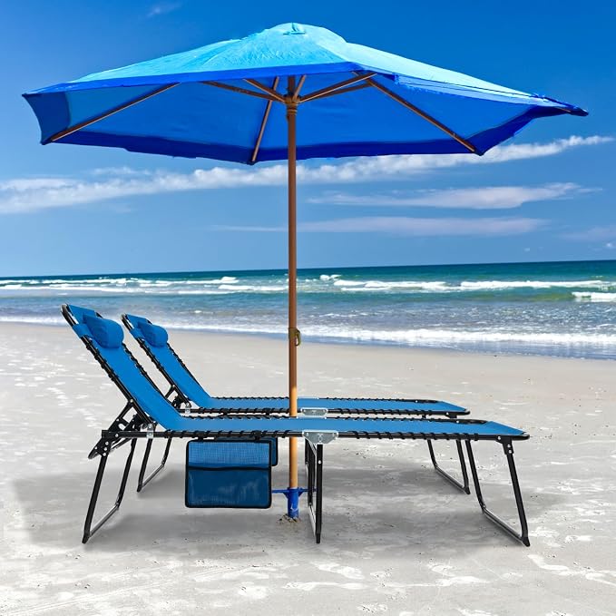 GYMAX Lounge Chairs for Outside, Extra High Folding Beach Tanning Lounger - Image 2