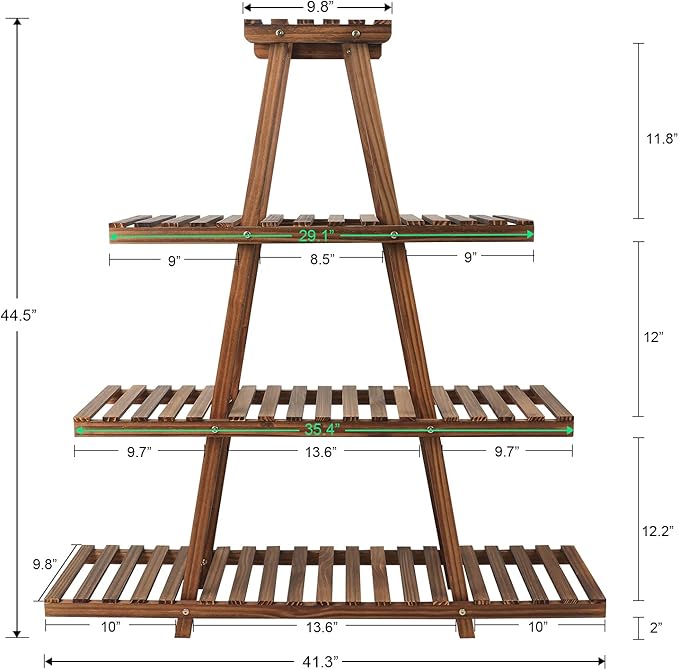 Ufine 4 Tier Wood Plant Stand Indoor Outdoor A Frame Plant Display Shelf - Image 6