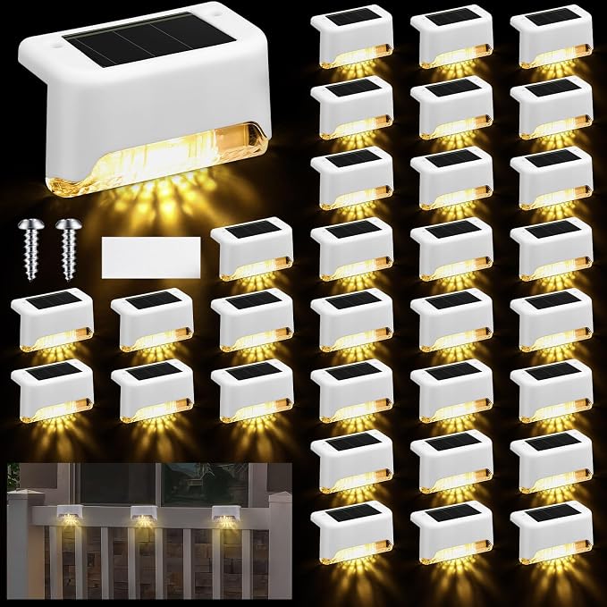 Geelin 32 Pcs Solar Deck Lights Outdoor, Waterproof LED Solar Step Fence Lights by Geelin