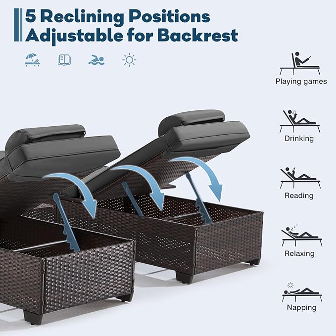 Outdoor Lounge Chairs, Pool Lounge Chairs Set of 2, Outdoor Chaise Lounge - Image 5