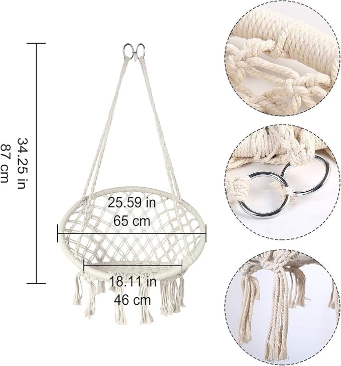 Hammock Swing Chair for 2-5 Years Old Kids, Handmade Knitted Macrame Hanging - Image 8