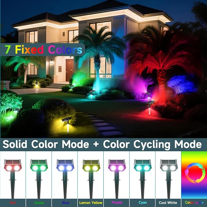 RGB Solar Spot Lights : 2 IN 1 Solar Lights Outdoor - Image 2