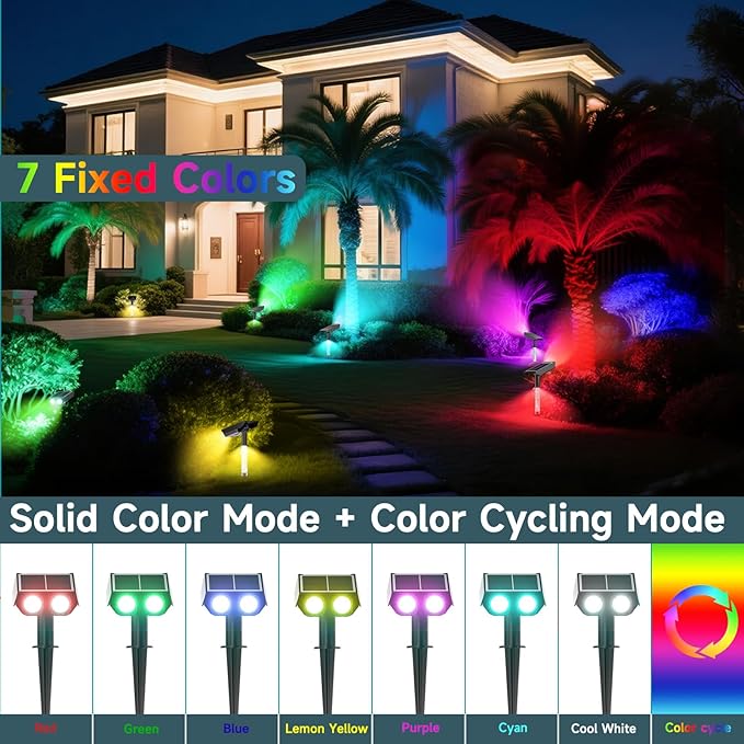 RGB Solar Spot Lights : 2 IN 1 Solar Lights Outdoor - Image 2