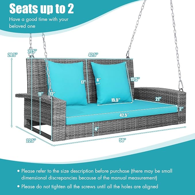 DORTALA Hanging Porch Swing, 2-Person Outdoor Wicker Swing Chair Bench - Image 7
