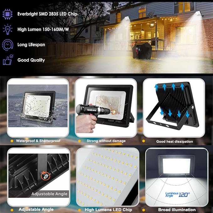 2Pack LED Flood Light Outdoor, 50W LED Work Light 5500lm - Image 4