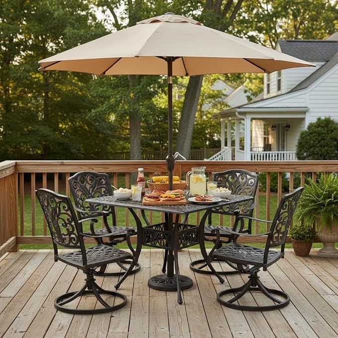 Tangkula 35.4 Inches Outdoor Dining Table, All-Weather Cast Aluminum Table - Image 4