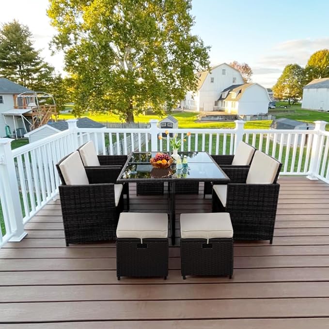 Yaheetech 9-Piece Patio Dining Sets, Outdoor Space Saving Rattan Chairs - Image 7