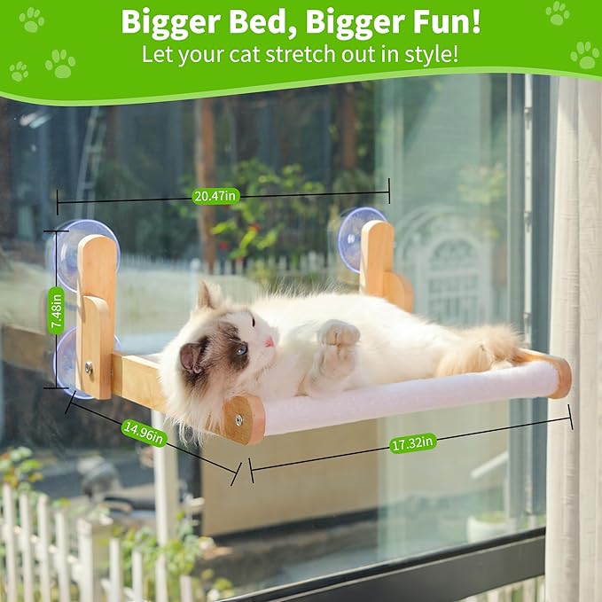 Cat Window Perch with Wooden Frame – Aloxina Foldable Cat Hammock Bed - Image 6