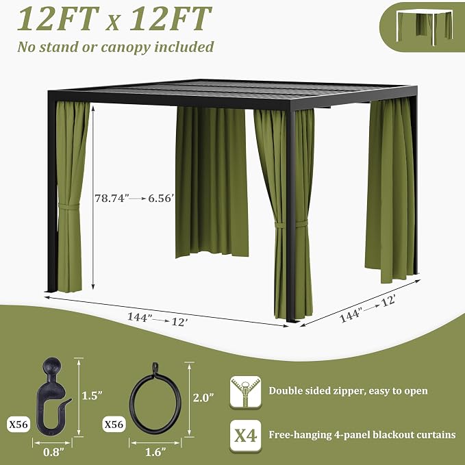 Gazebo Universal Replacement Privacy Curtain, 4-Panels Sidewall Curtains - Image 2