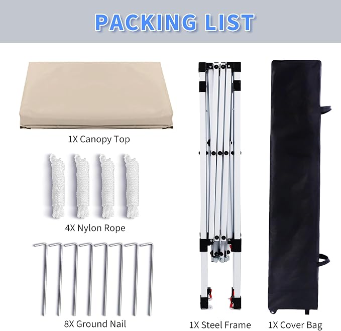 Canopy Tent 8X8 FT, Instant Pop Up Shelter w/Carry Bag, 4 Ropes, Adjustable - Image 4