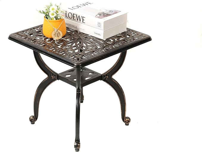 C/G Cast Aluminum Side Table, Decorative Outdoor End Table, Ornate Floral - Image 3