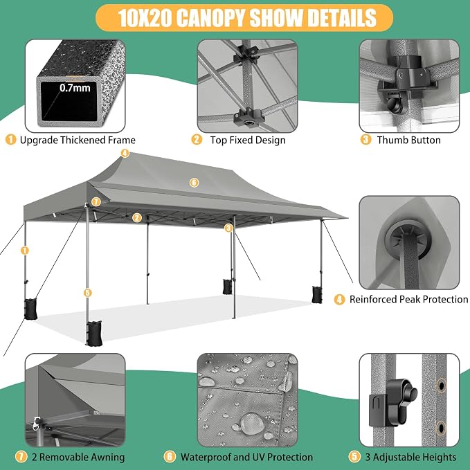 COBIZI 10x20 Pop Up Canopy Tent - Image 5