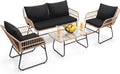 Kromax 4 Piece Patio Bistro Outdoor Furniture Set, Wicker Sofa, 2 Rattan Chairs by KROMAX