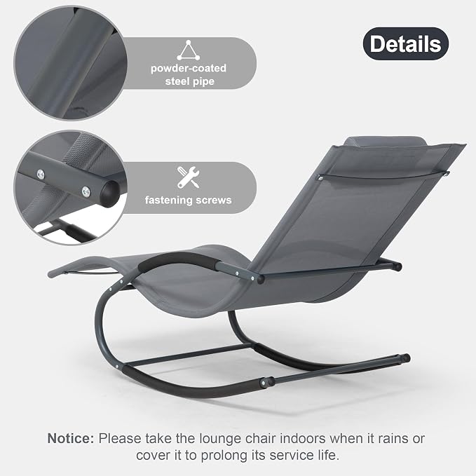 Outdoor Lounge Chair with Pillow, Pool Chaise Lounge Chair Set of 2 - Image 5