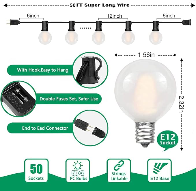 GOOTHY 50Ft LED Outdoor Patio String Lights - Image 2