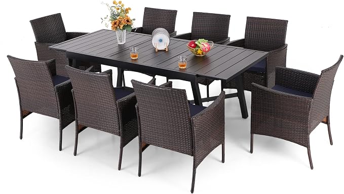 PHI VILLA 9 Piece Large Outdoor Dining Table Set by PHIVILLAThepioneerofcomfortablehouseholdsupplies