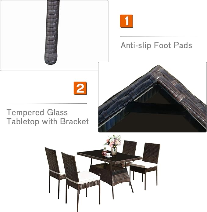 Tangkula 10 Pieces Wicker Patio Dining Set, Outdoor Rattan Table & Chairs Set - Image 6