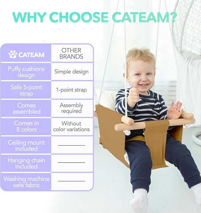 CaTeam - Canvas Baby Swing Chair, Wooden Hanging Seat - Image 4