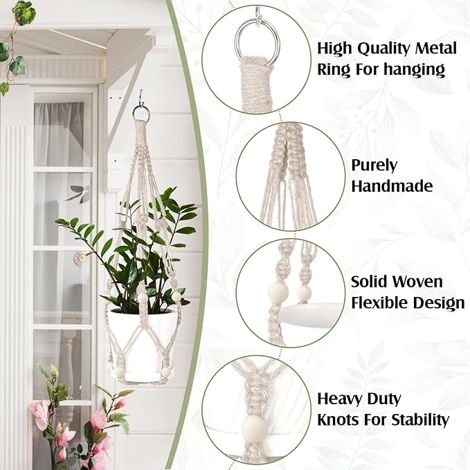 Hoteam 12 Pcs Macrame Plant Hangers Macrame Hanging Planters - Image 3
