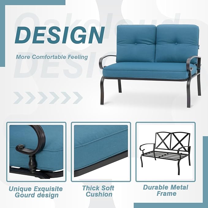 Oakcloud Outdoor 2 Pcs Patio Loveseat Bench Metal Frame Furniture Set - Image 4