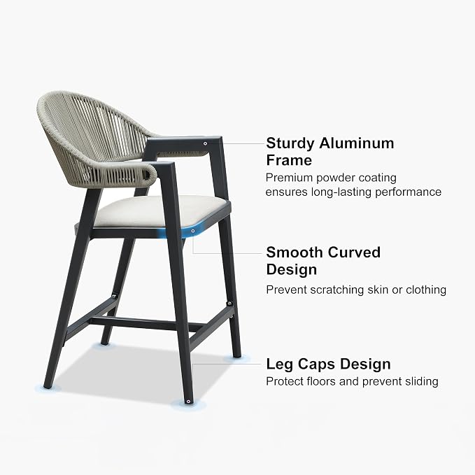 PURPLE LEAF Outdoor Counter Height Bar Stool Set of 2 Rattan Bar Chair - Image 7