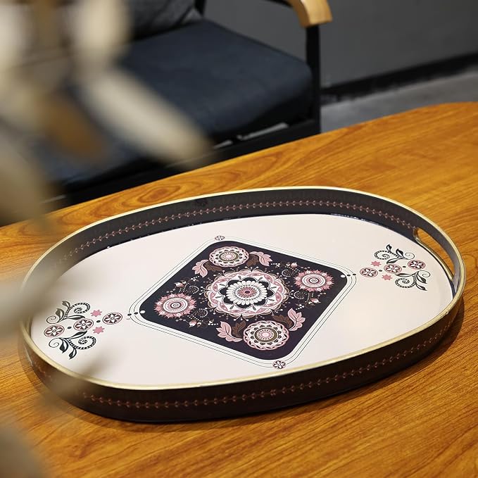 Oval Plastic Serving Tray with Handles, Elegant Decorative Tray - Image 5