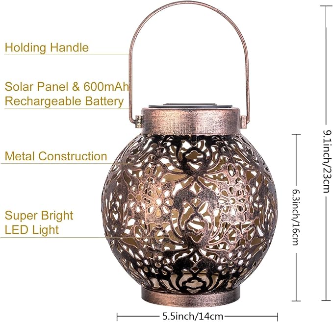 2 Pack Outdoor Solar Hanging Lantern Lights Metal LED Decorative Lamp - Image 3